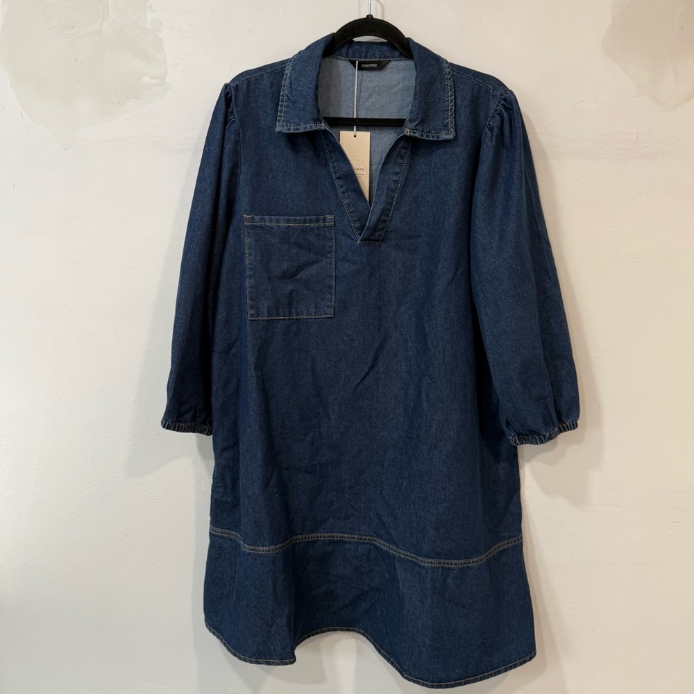NWT DOKOTOO Short Sleeve Faux Denim Dress (LG)
